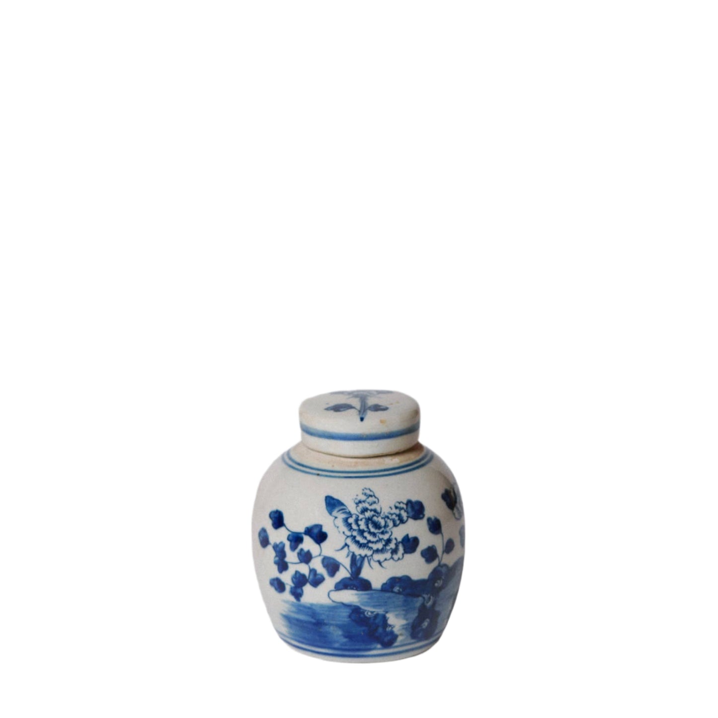 Blue and White Porcelain Mini Peony Floral Round Jar