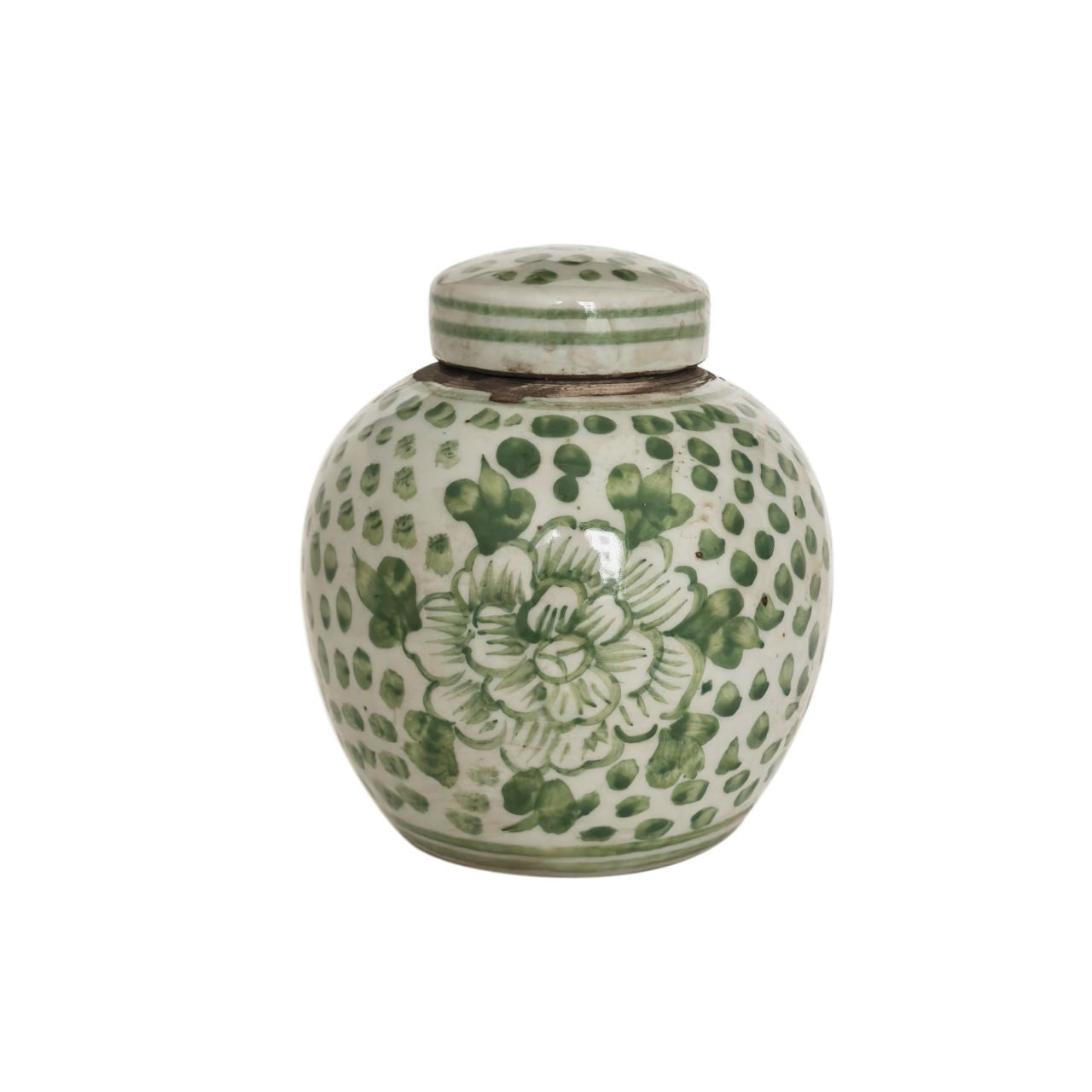 Green and White Porcelain Mini Jar Peony Dots