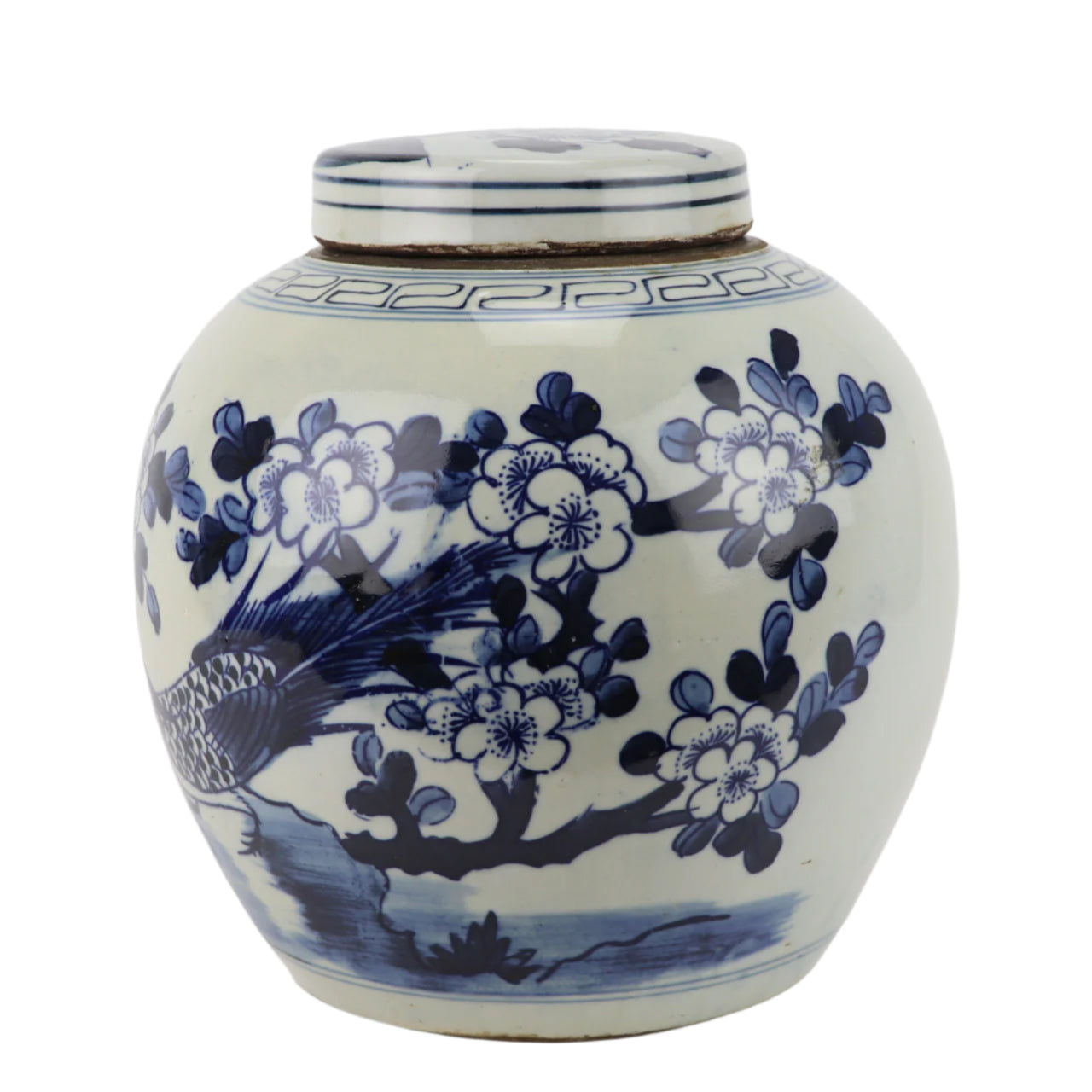 Blue and White Ming Jar Long-Tailed Bird, Large