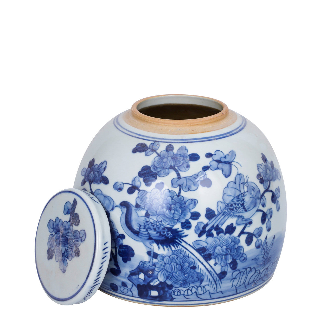 Blue and White Lins Floral Bird Ming Jar, Large
