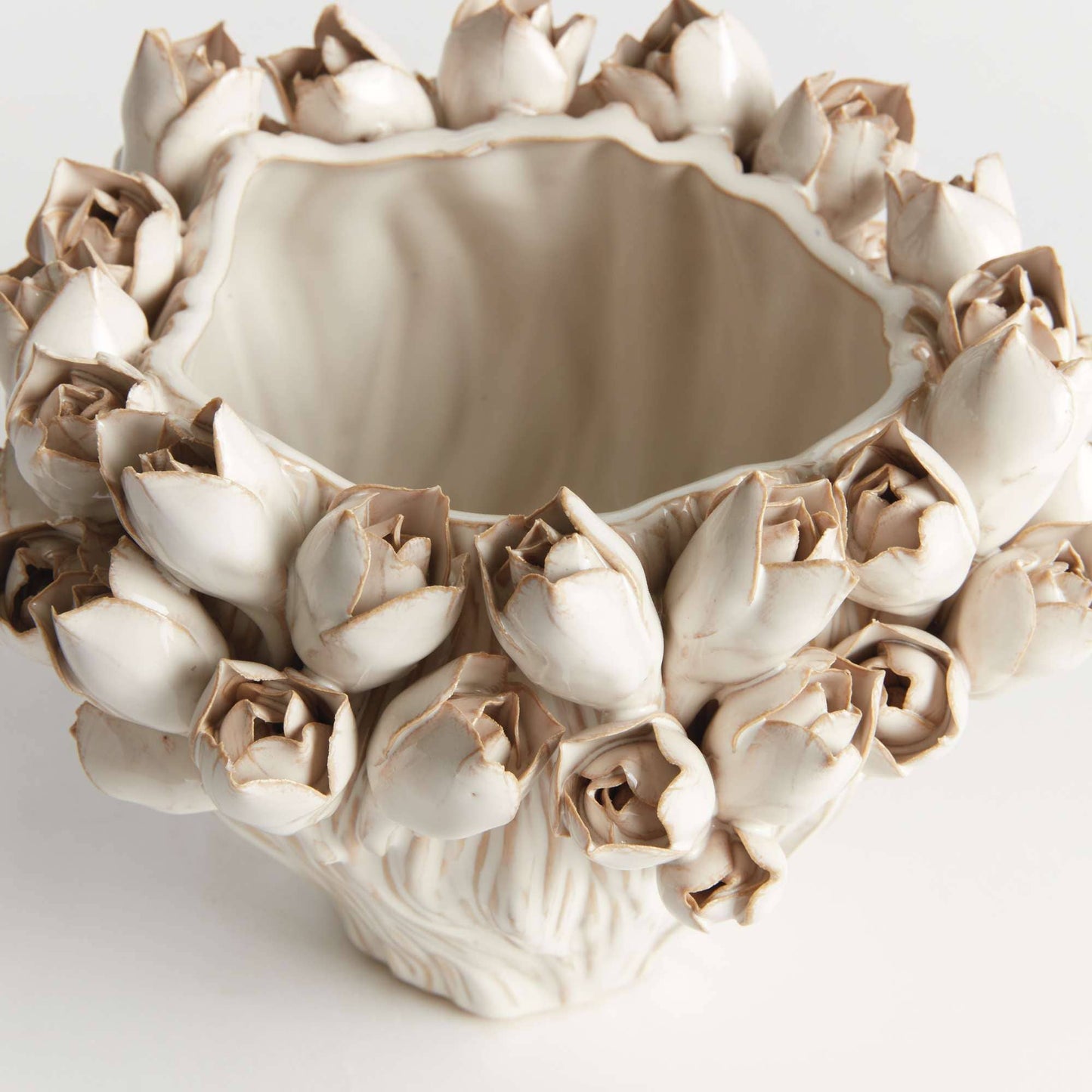 Handcrafted Courtney Vase Short, Antique White Ceramic