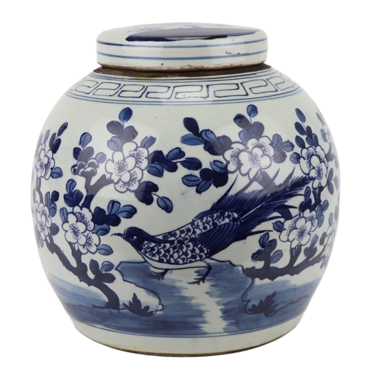Blue and White Ming Jar Long-Tailed Bird, Large