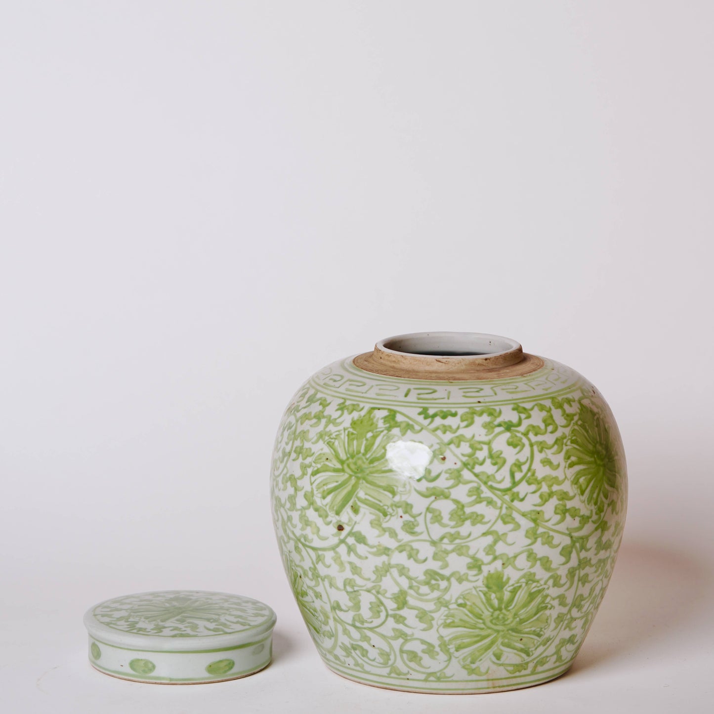 Scrolling Chrysanthemum Green and White Porcelain Jar