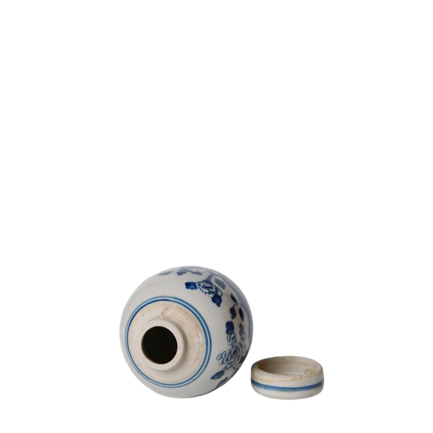 Blue and White Porcelain Mini Peony Floral Round Jar