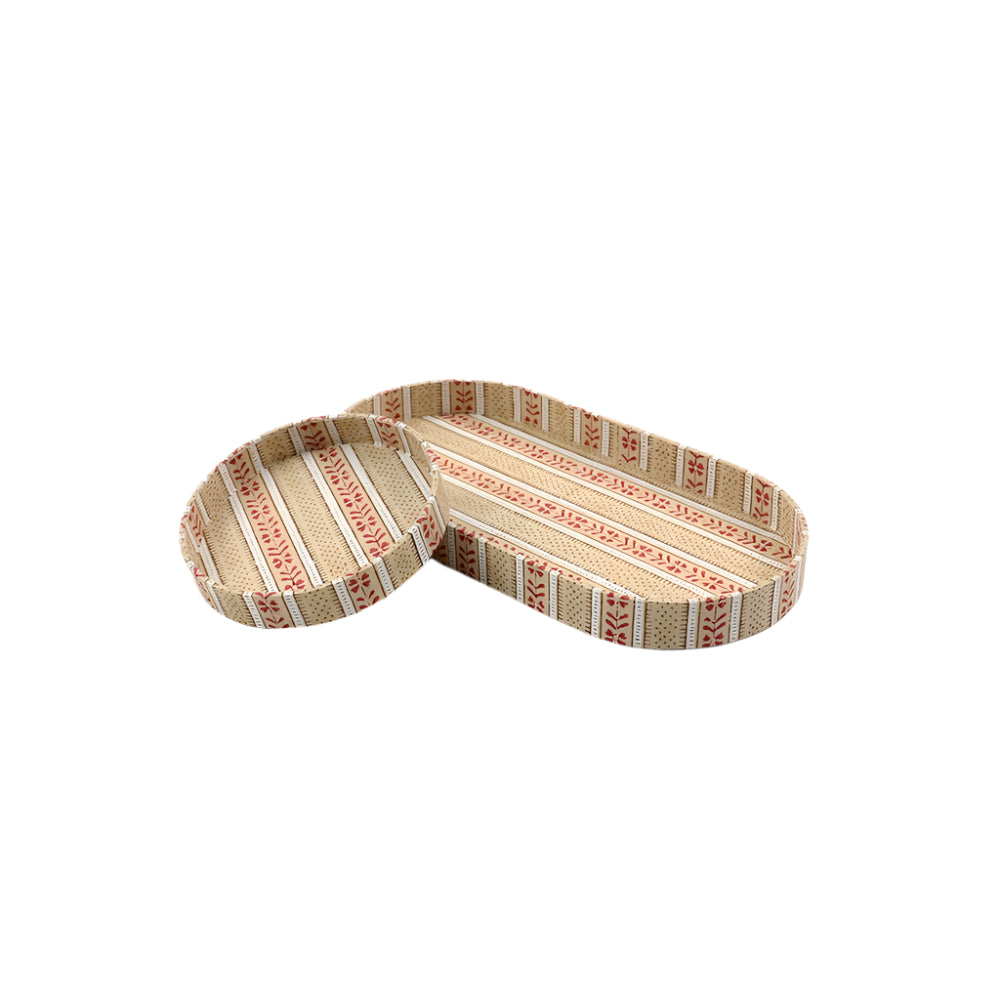 Block Printed Desk Tray Set, Floral Stripe Ochre
