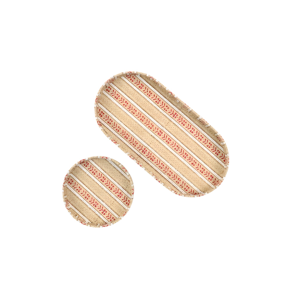 Block Printed Desk Tray Set, Floral Stripe Ochre