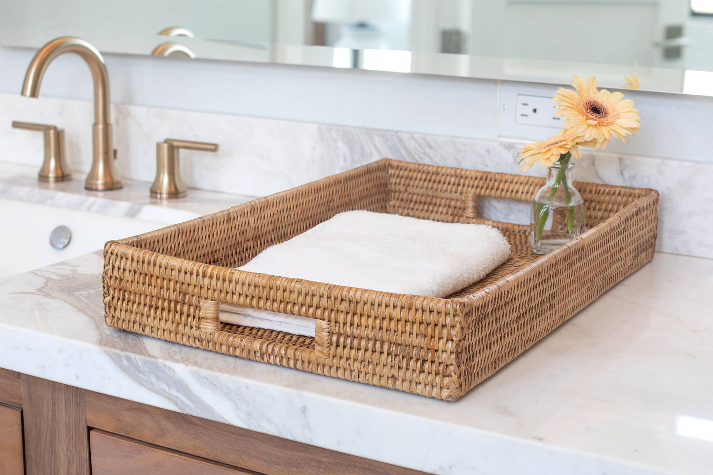 Rattan Honey Brown Rectangular Tray, Medium