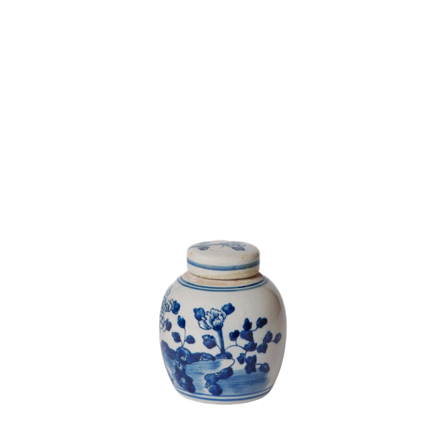 Blue and White Porcelain Mini Peony Floral Round Jar