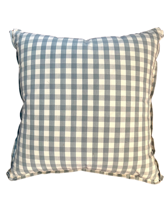 Blue Gingham Fabric with Reverse Green Fabric Pillow, 22" x 22"