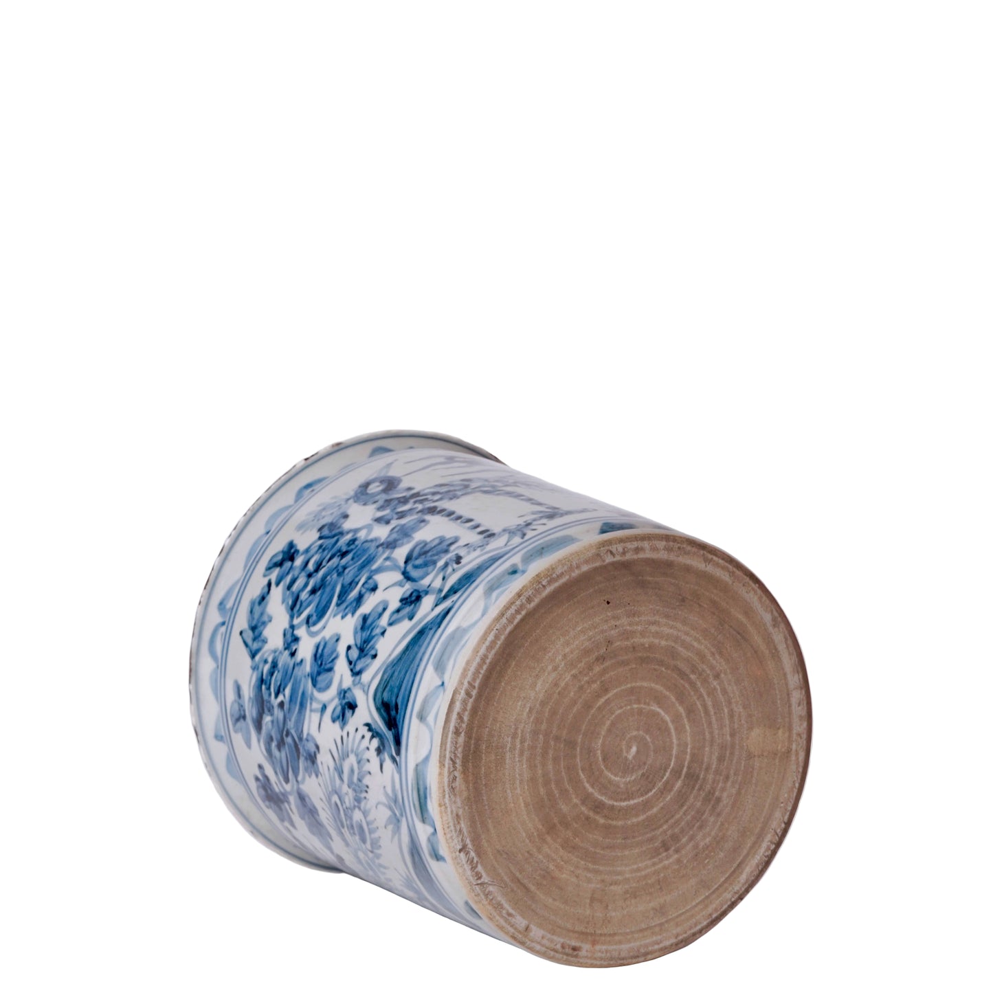 Rustic Peacock Blue and White Porcelain Cachepot
