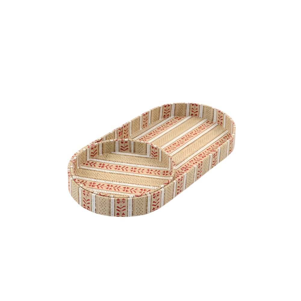 Block Printed Desk Tray Set, Floral Stripe Ochre