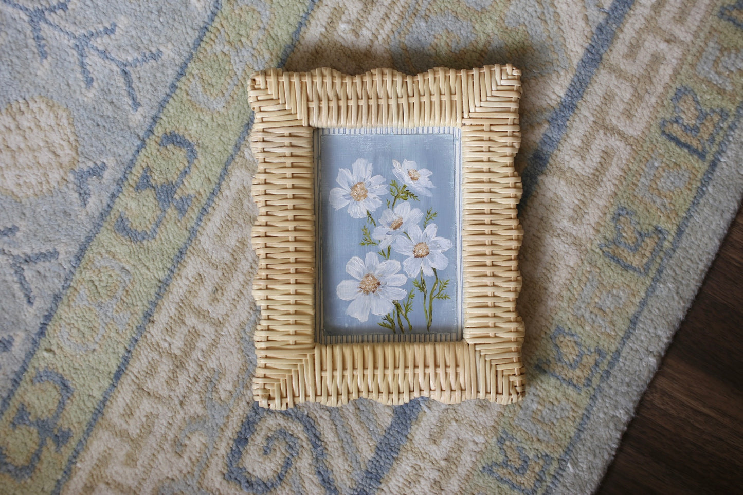 Wicker Framed White Floral Art