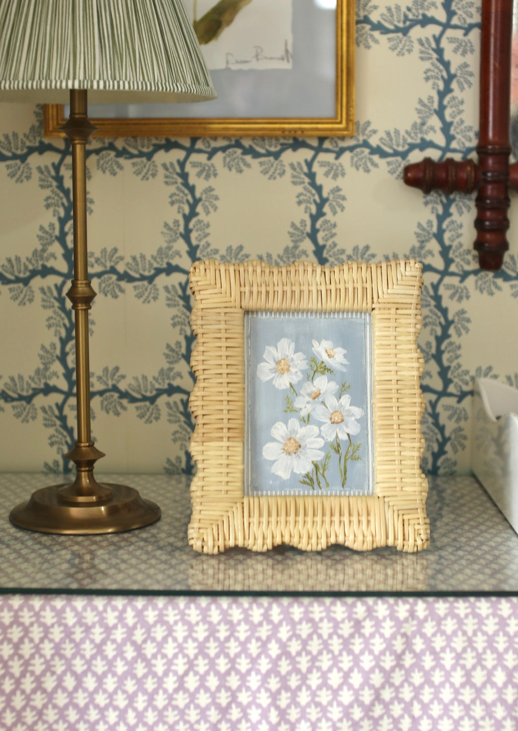 Wicker Framed White Floral Art