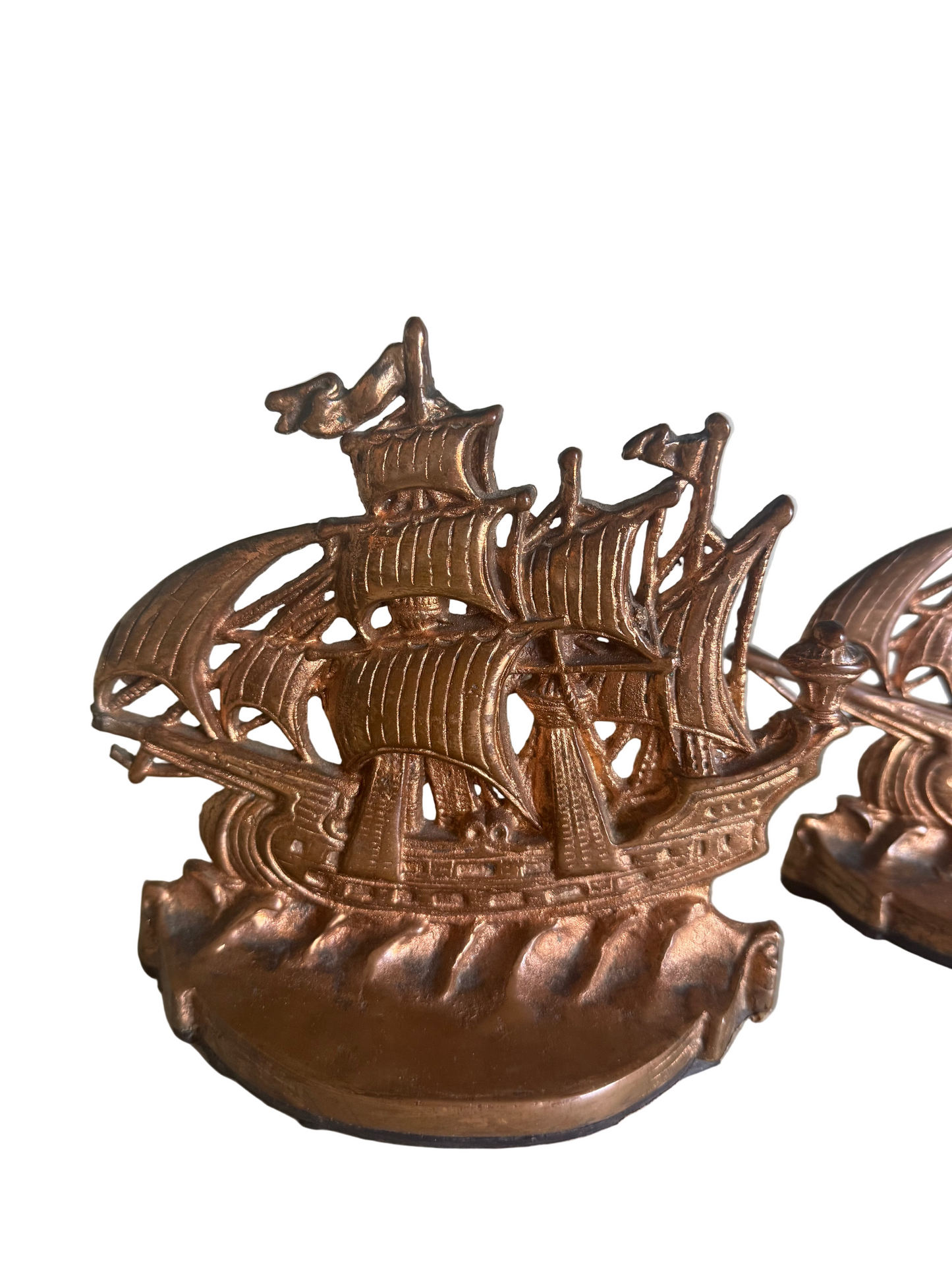 Vintage Brass Sailing Ship Bookends