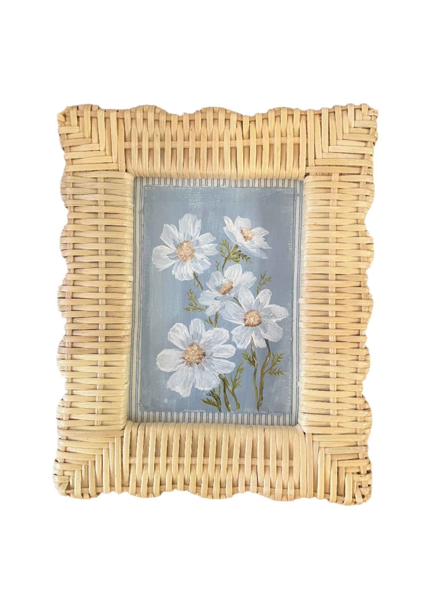 Wicker Framed White Floral Art