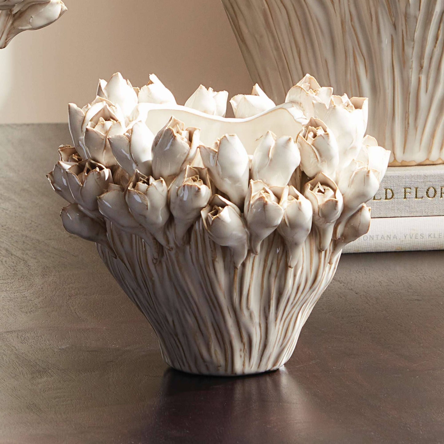 Handcrafted Courtney Vase Short, Antique White Ceramic