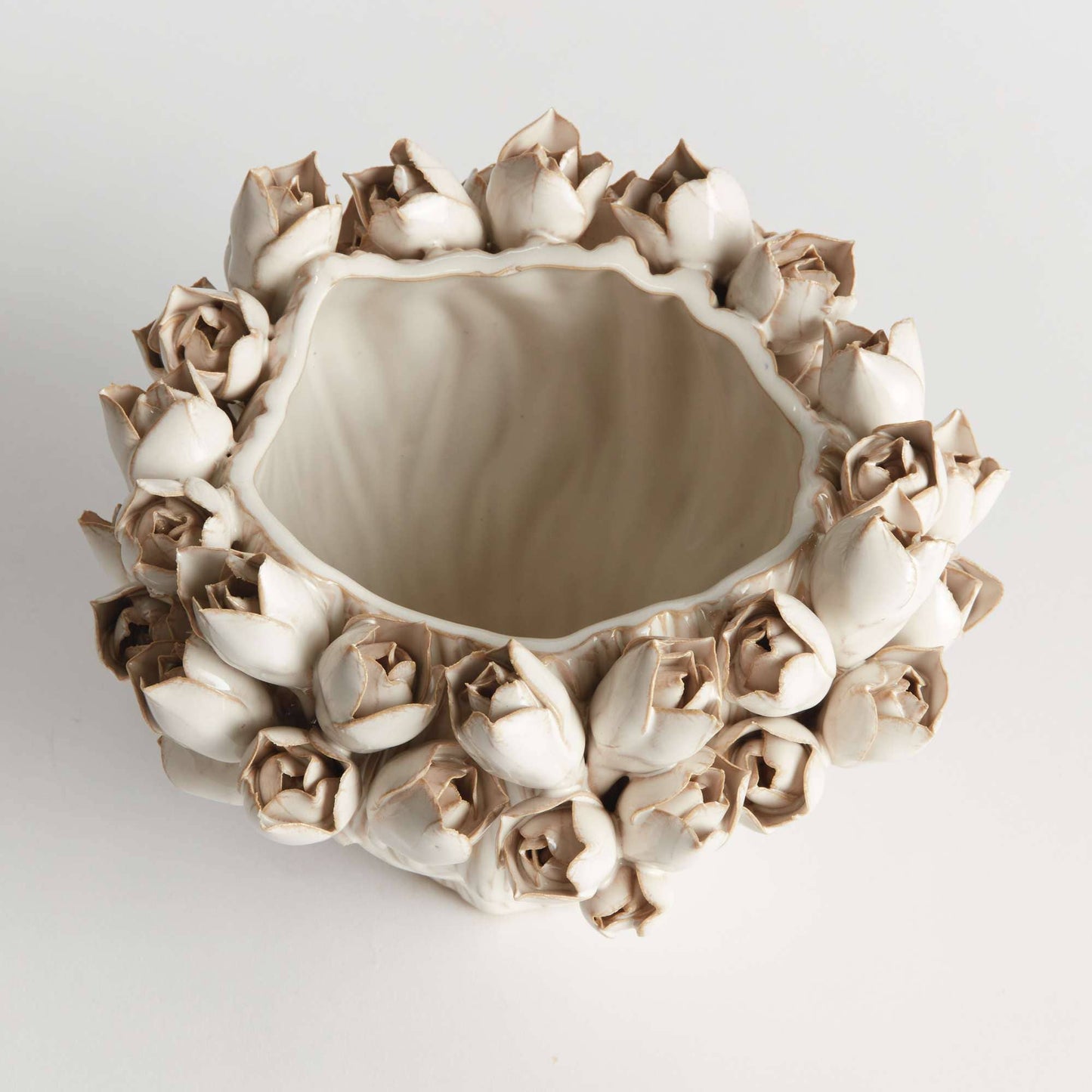 Handcrafted Courtney Vase Short, Antique White Ceramic