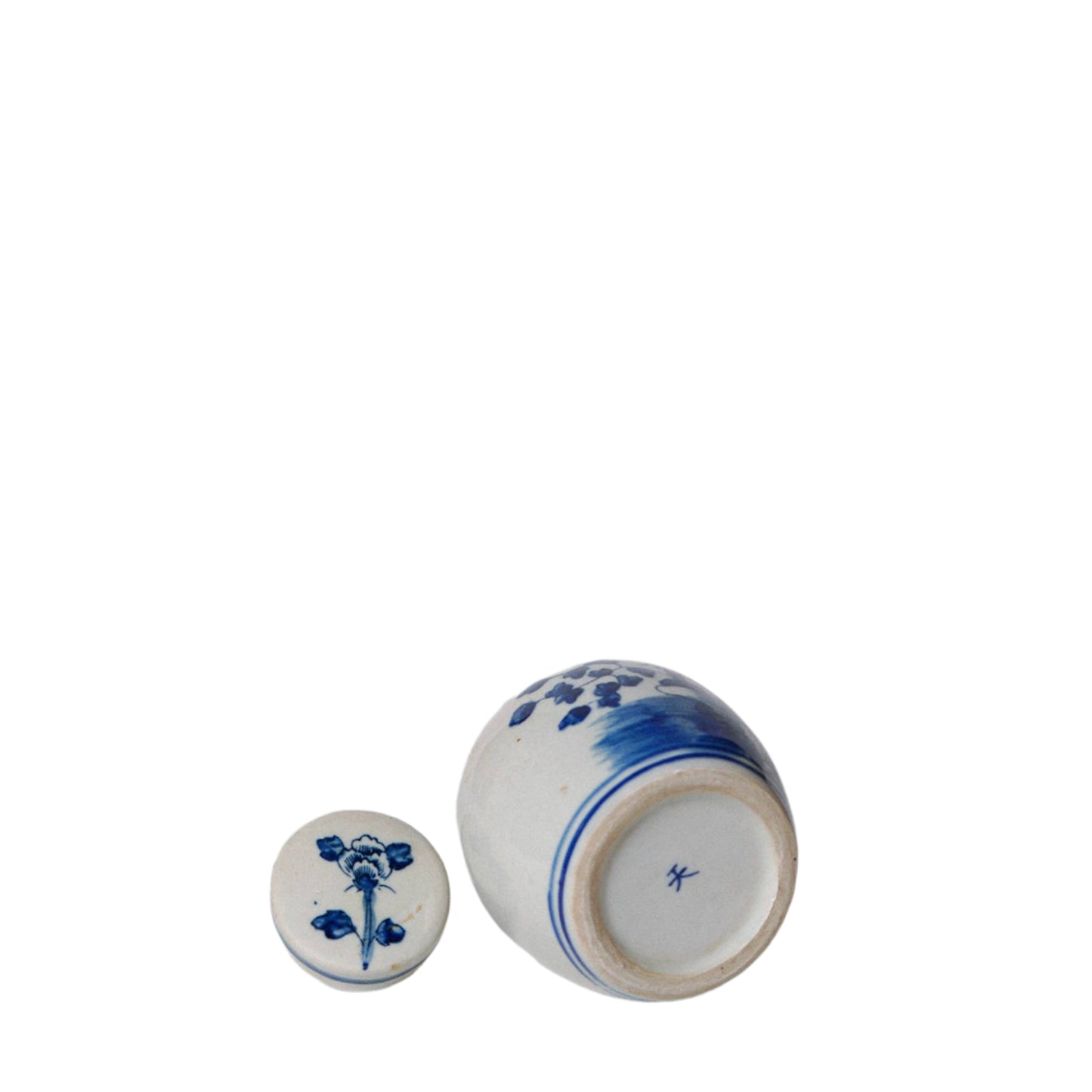 Blue and White Porcelain Mini Peony Floral Round Jar