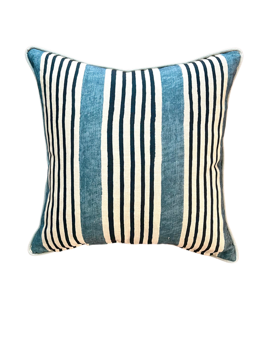 Blue and Navy Stripe Pillow, 22" x 22"