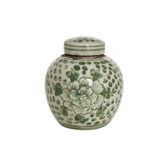 Green and White Porcelain Mini Jar Peony Dots