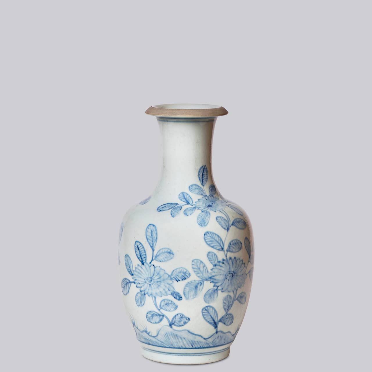 Peony and Daisy Blue and White Porcelain Mallet Vase