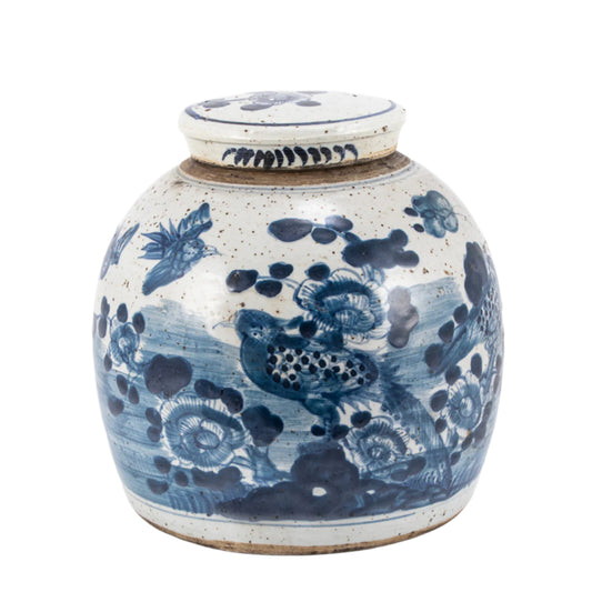 Vintage Ming Jar Flower Bird Motif, Small