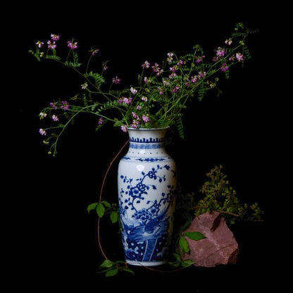 Bird and Flower Blue and White Porcelain Mallet Vase
