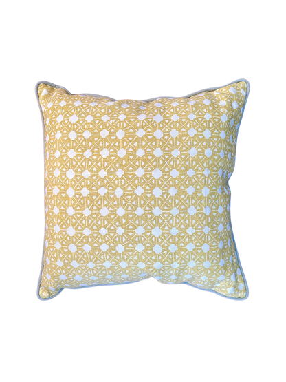 Maresca Fabric with Light Blue Trim Pillow, 22" x 22"