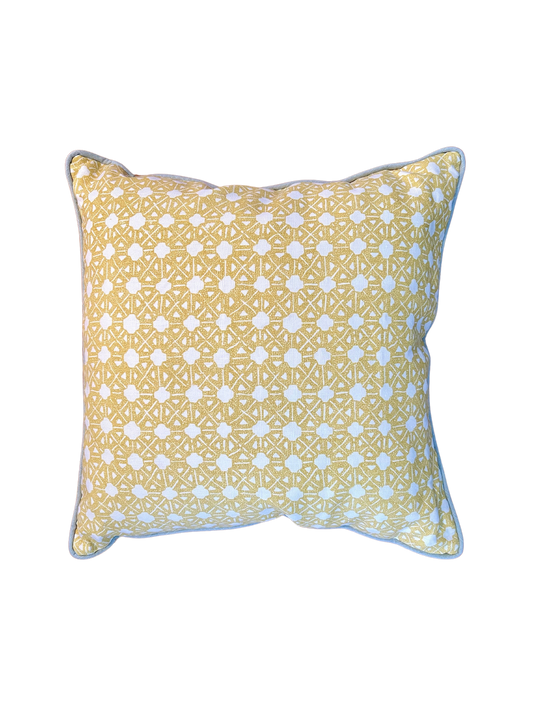 Maresca Fabric with Light Blue Trim Pillow, 22" x 22"