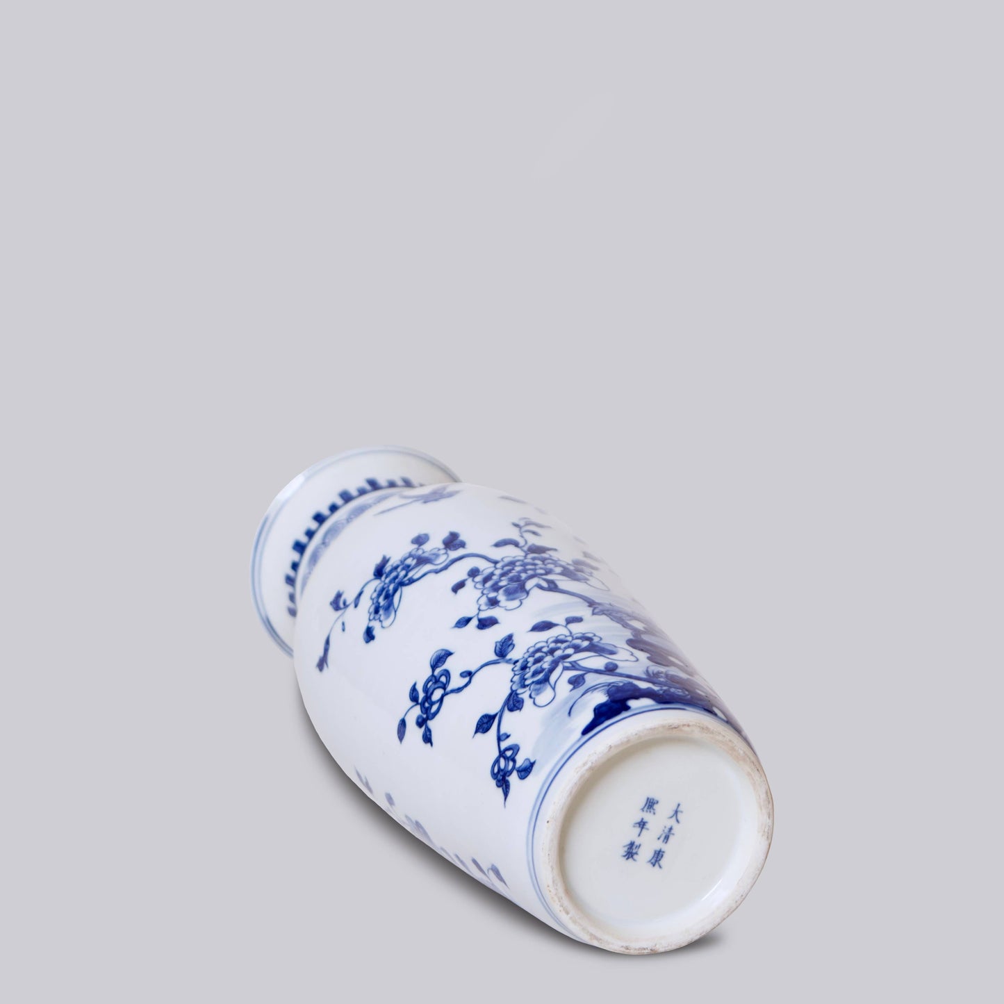 Bird and Flower Blue and White Porcelain Mallet Vase