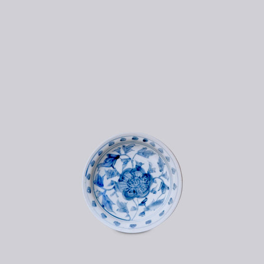 Small Blue and White Porcelain Peony Dish