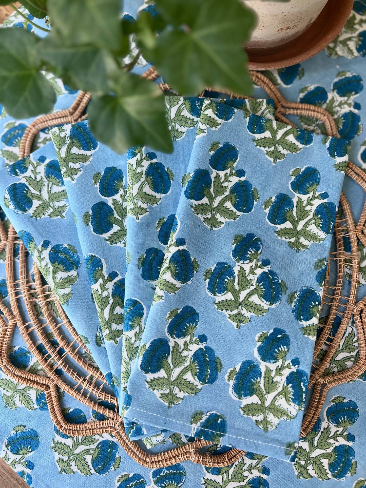 Poms Napkins in Bluebird, Set of 4
