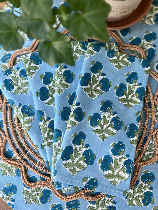 Poms Napkins in Bluebird, Set of 4