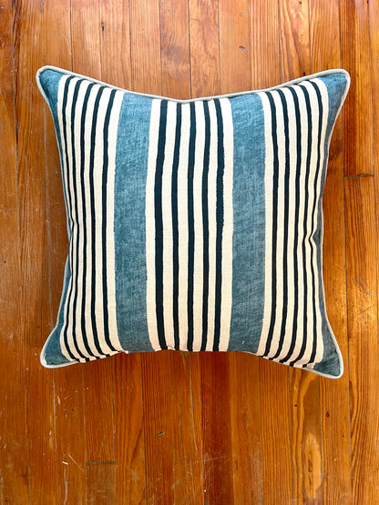 Blue and Navy Stripe Pillow, 22" x 22"