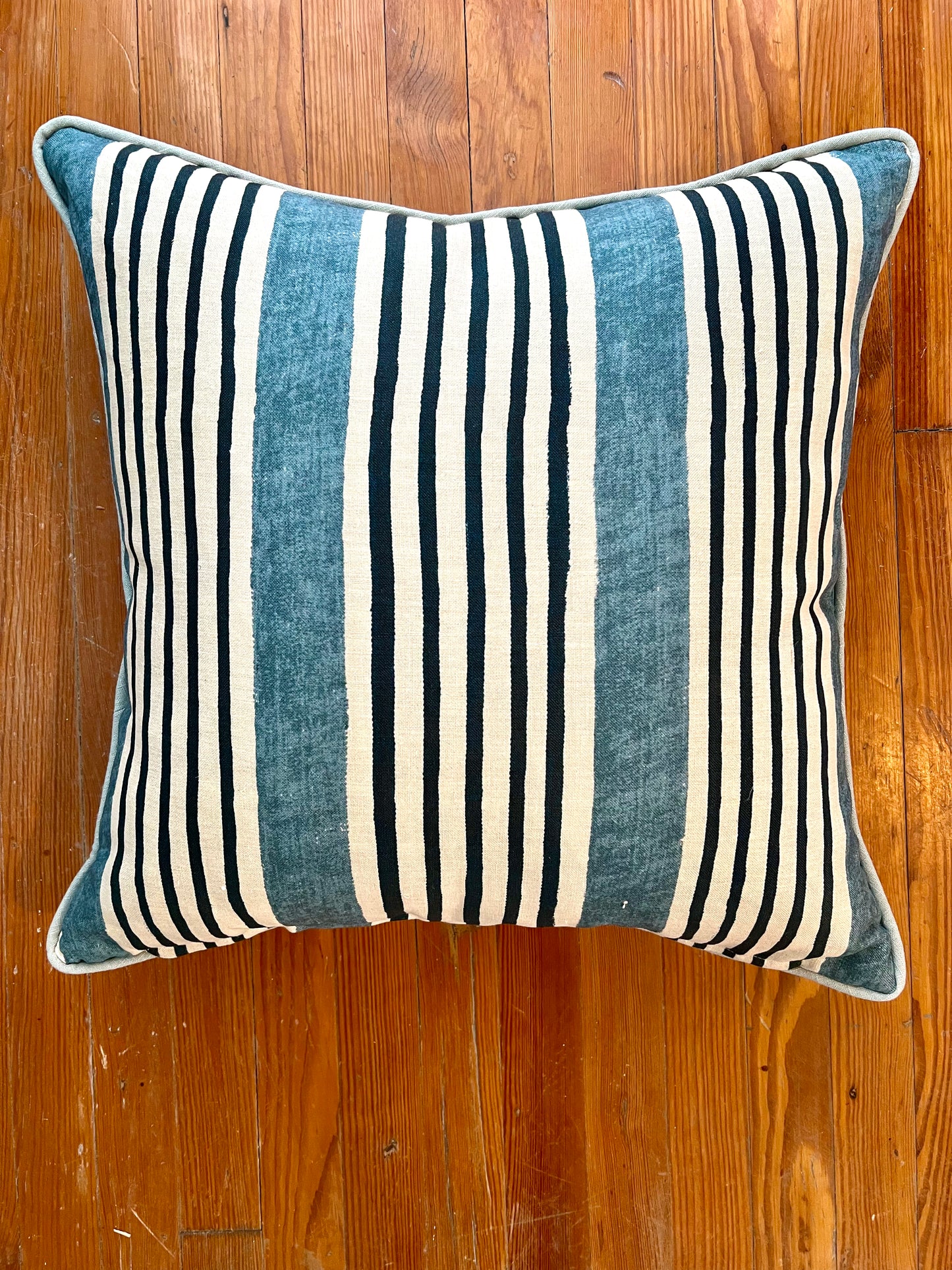 Blue and Navy Stripe Pillow, 22" x 22"