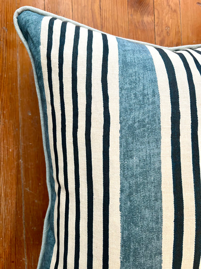 Blue and Navy Stripe Pillow, 22" x 22"