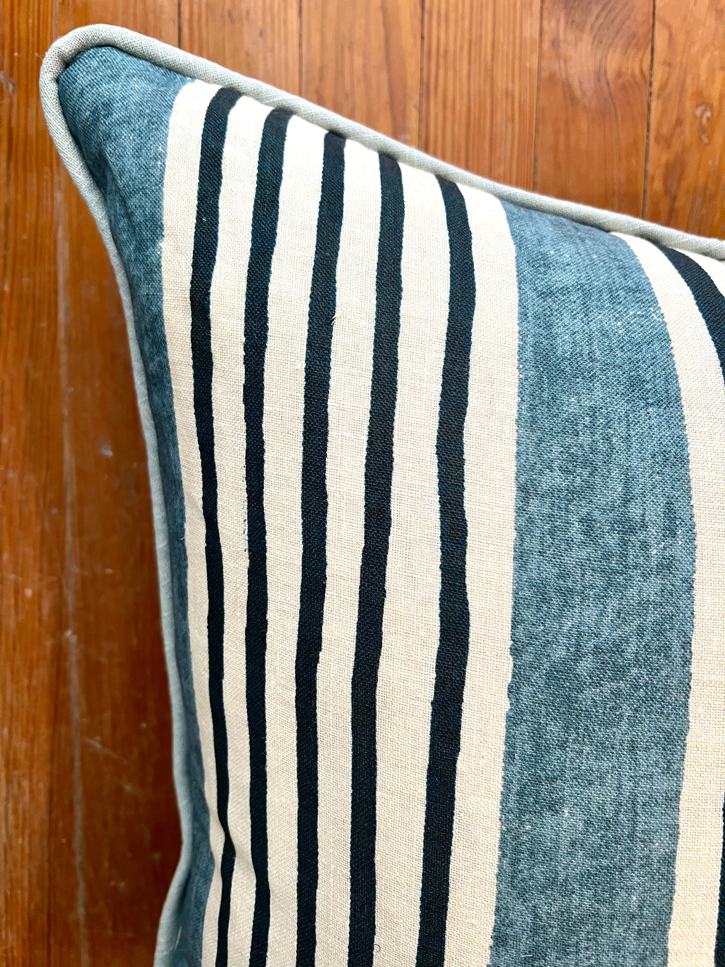 Blue and Navy Stripe Pillow, 22" x 22"