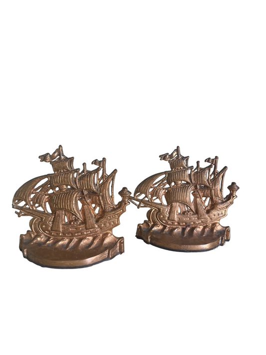 Vintage Brass Sailing Ship Bookends