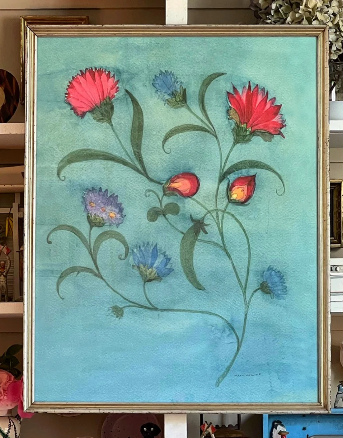 Red Thistle and Chicory Bouquet by Mary Maguire Art