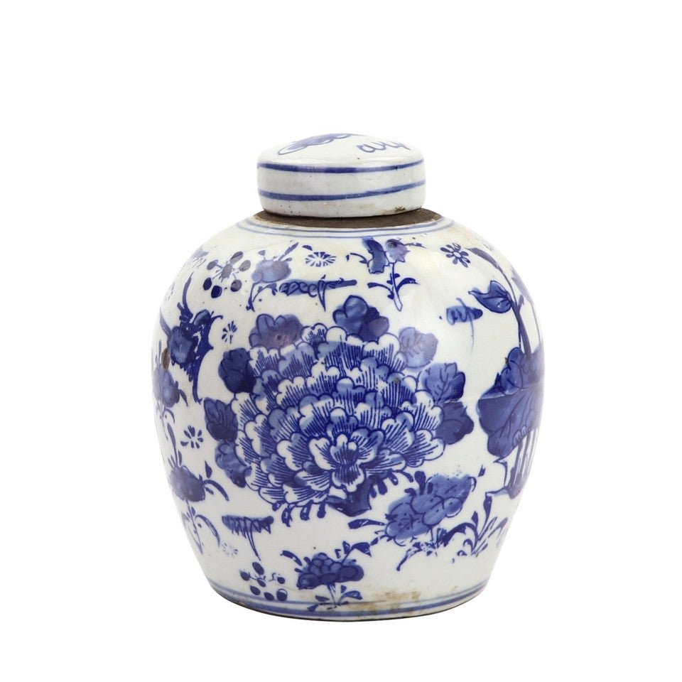 Blue and White Mini Jar Peony Lotus Motif