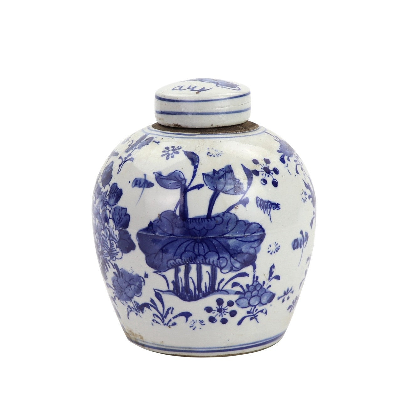 Blue and White Mini Jar Peony Lotus Motif