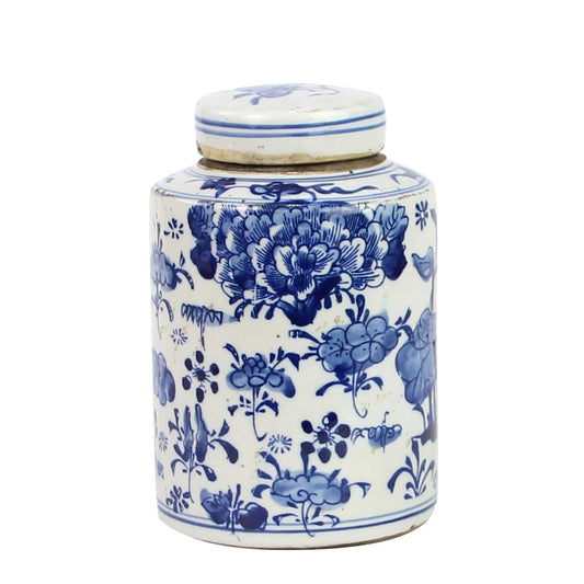 Blue and White Mini Tea Jar Lotus Floral