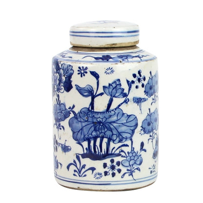 Blue and White Mini Tea Jar Lotus Floral