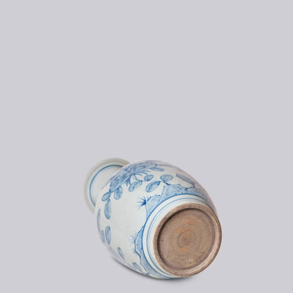 Peony and Daisy Blue and White Porcelain Mallet Vase