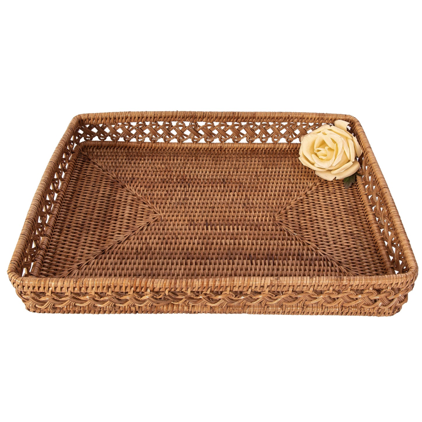 Rattan Honey Brown Design Rectangular Tray 21"