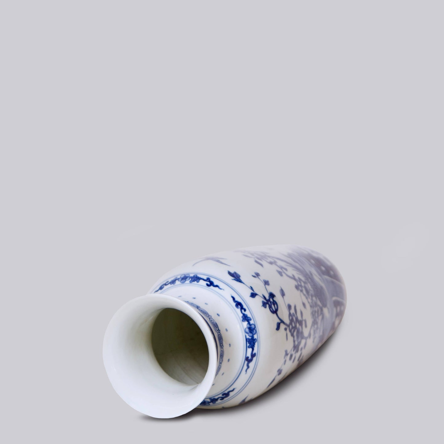 Bird and Flower Blue and White Porcelain Mallet Vase