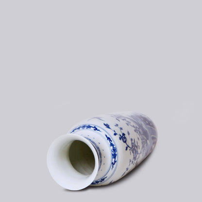 Bird and Flower Blue and White Porcelain Mallet Vase