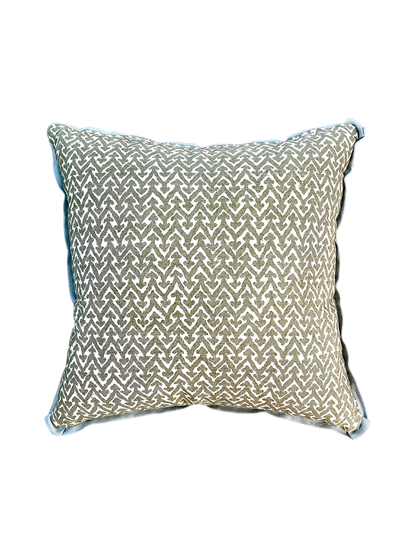 Green Fermoie Fabric with Light Blue Flange Trim Pillow, 22" x 22"